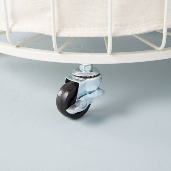 Hearth & Hand Magnolia 24" Large Wire & Fabric Laundry Hamper Wheels Sour Cream - Picture 4 of 7